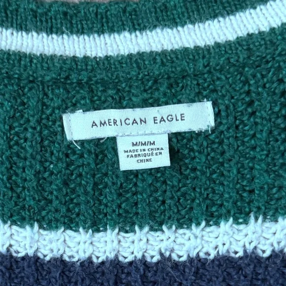 American Eagle Outfitters Blue and Green V-Neck Sweater - Picture 4 of 7